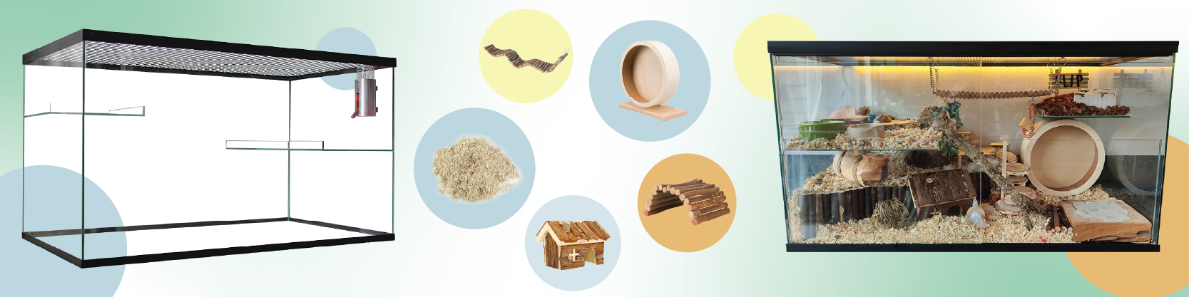 Gerbilarium met vast voorschot en schuifruit van bodem tot deksel