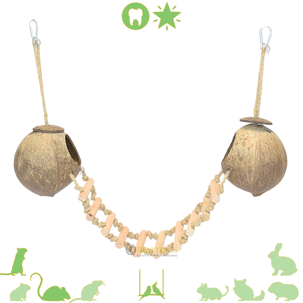 Kokosnoten hangbrug - Kokosnoot huisjes met ladder