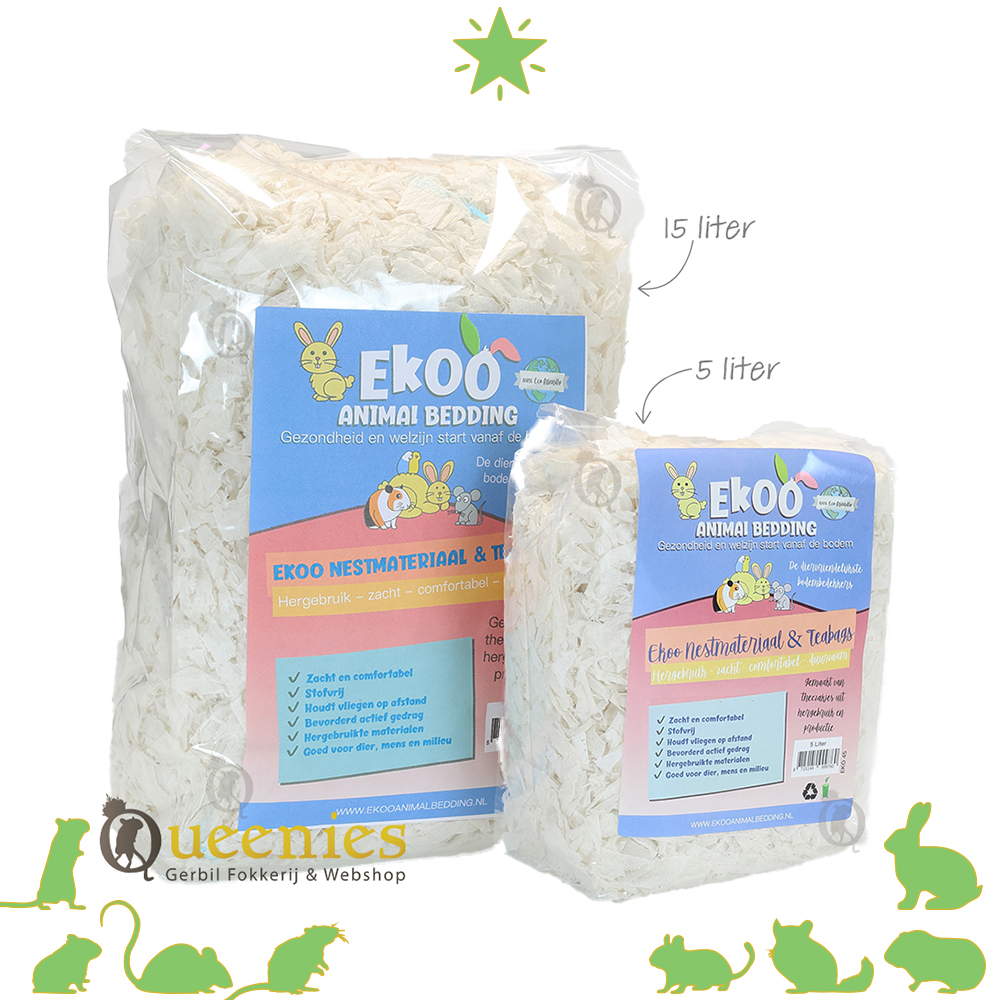 Nestmateriaal van papier en theezakjes