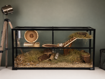 Gerbilarium terrarium van glas met schuifruiten en plateaus
