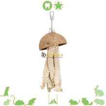 Halve Kokosnoot Klimtouw met bananenbladeren voor Vogels en Gerbils