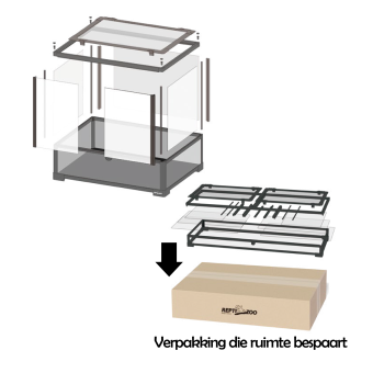 Terrarium in losse onderdelen met compacte verpakking