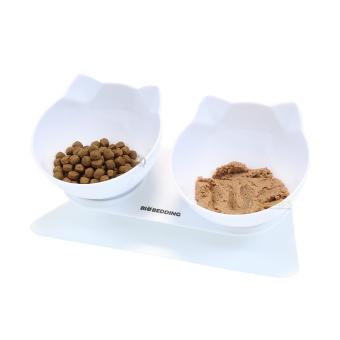 Katten voerbak wit met antislip standaard BioBedding