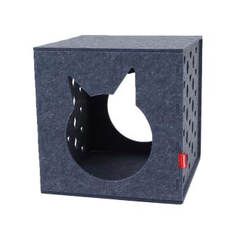 Kattenhuis van vilt in kubusvorm