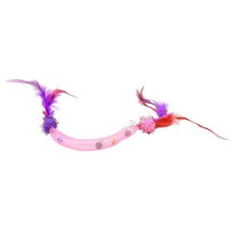 Roze kattenveertje met veren en belletjes
