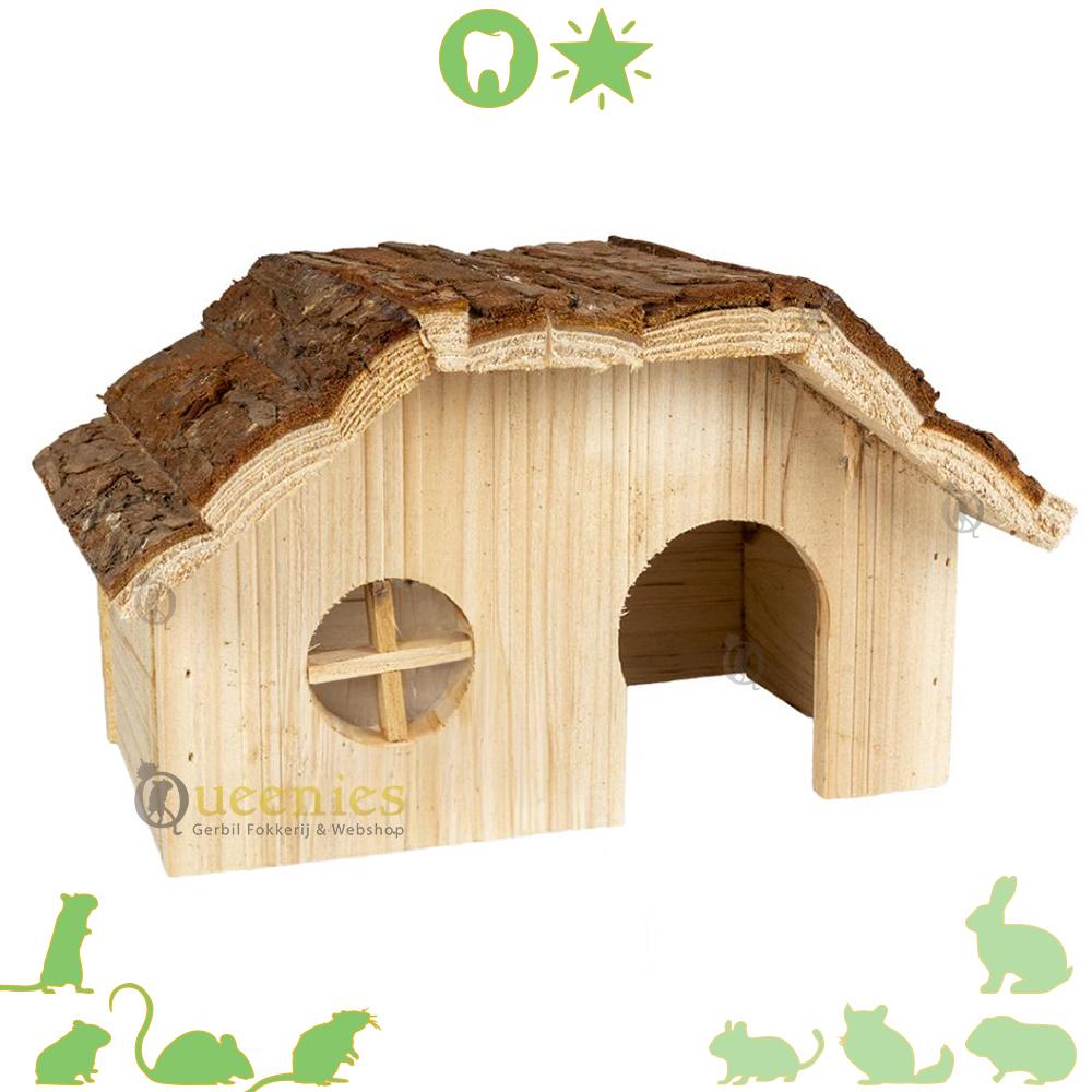 Houten huisje met opening en raam