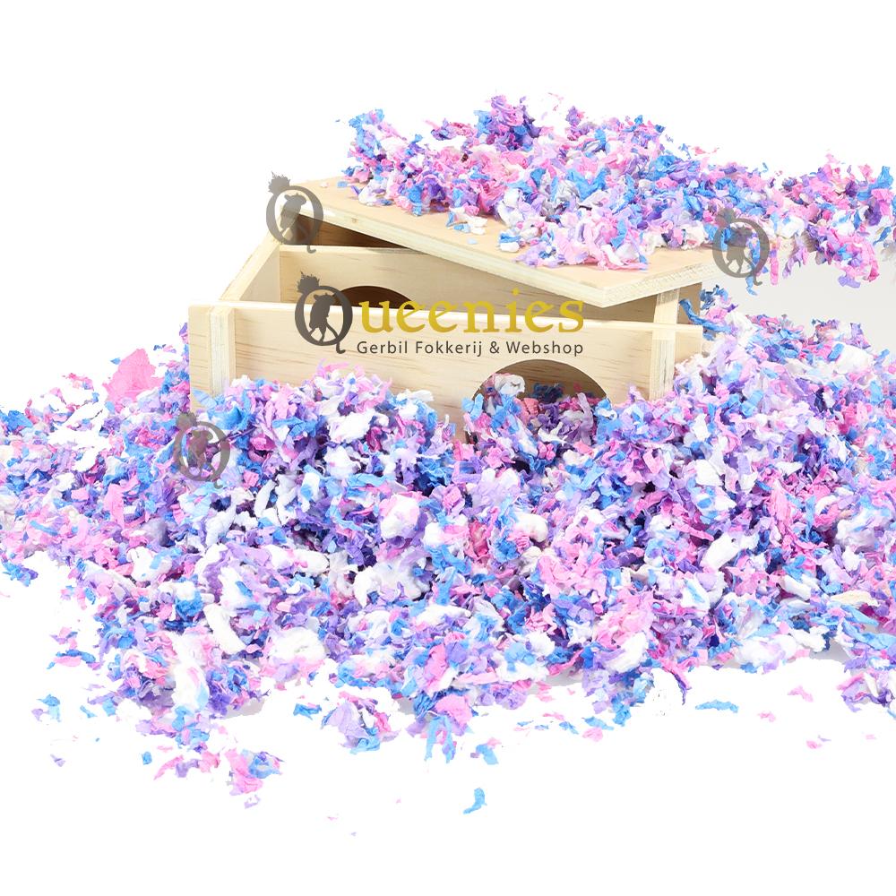 Speelse confetti bodembedekking om Knaagdier huisje