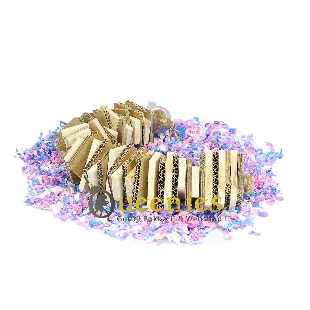 Slingertouw in confetti bodembedekking voor ratten