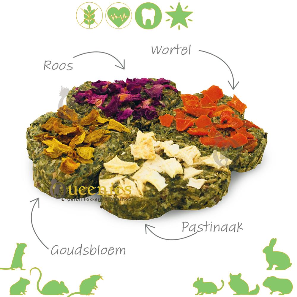 Jr Farm Gelukskwartet 4st - Platte variant van een Knaagpot of Smulreep voor Konijnen en Knaagdieren