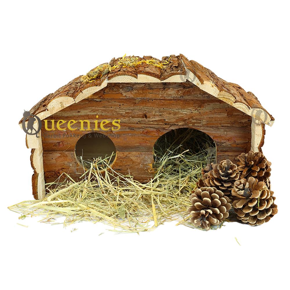 Knaagdierhuisjes natuurlijk aankleden met dennenappels