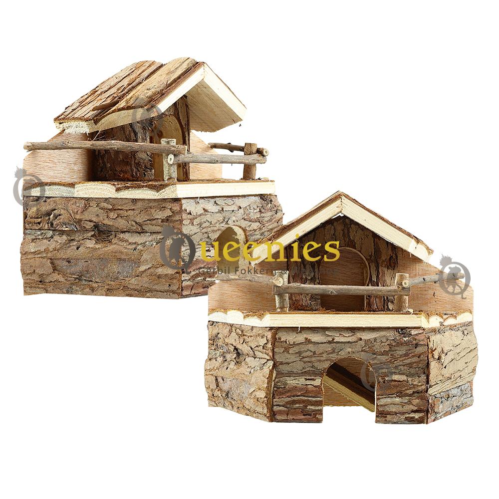 Hamsterscaping huisje met gedroogd mos en 2 etages