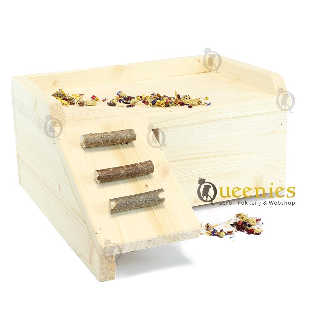 Blank houten plateau met trap voor Ratten en Degoes