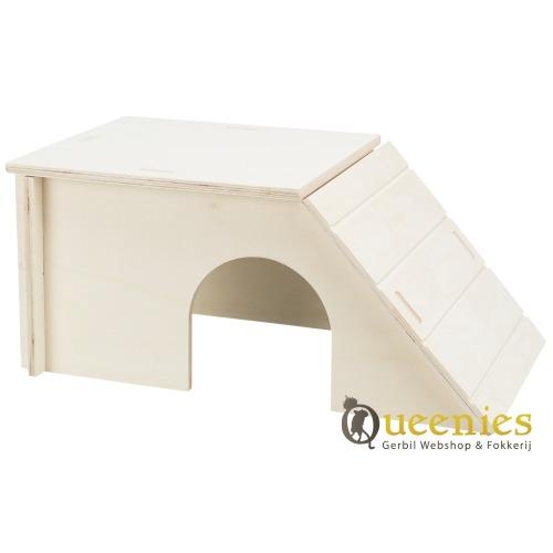 Blank houten huis voor voor hamsterscaping