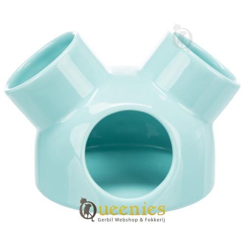 Keramiekhuis Turquoise / badzand schaal met 3 ingangen