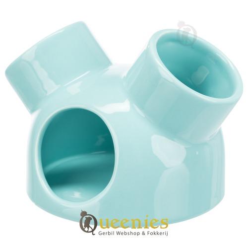 Keramiekhuis Turquoise / badzand schaal met 3 ingangen