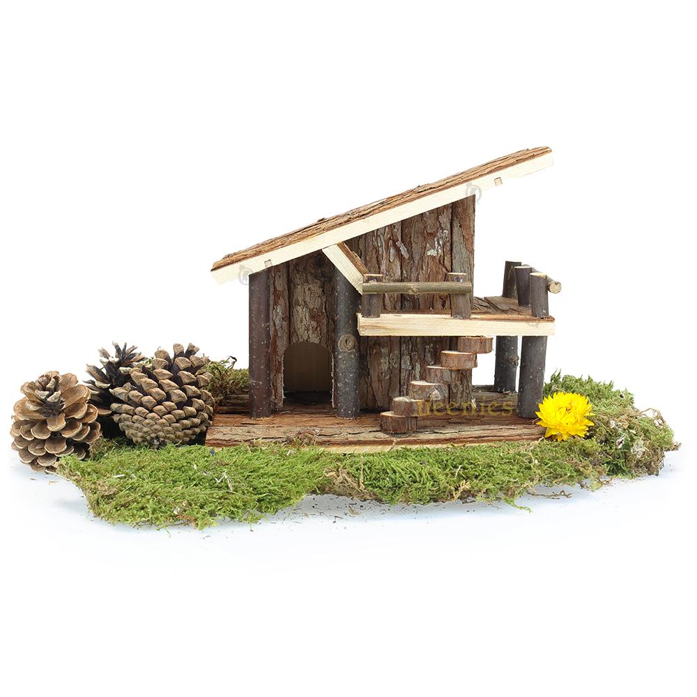 Muizenhuisje met dennenappels en goudstrobloem