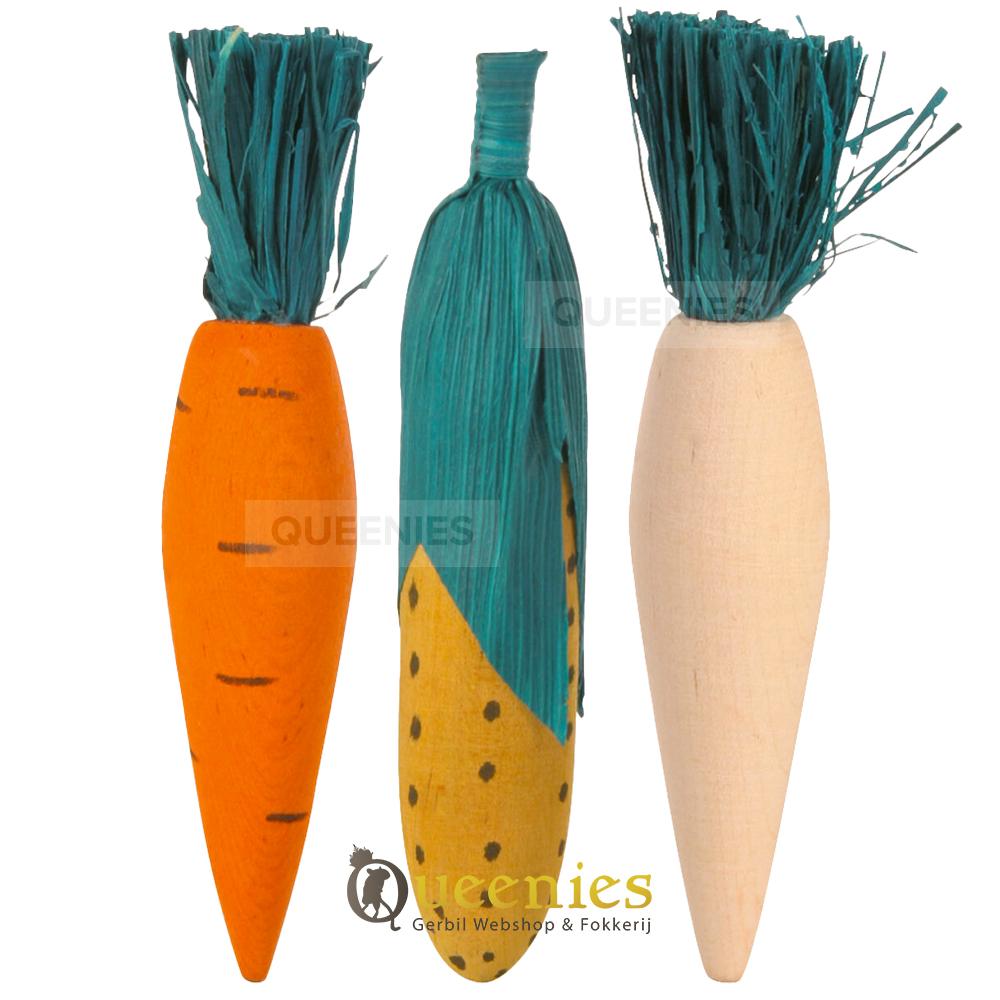 Knabbelhout van Groente & Fruit - Knaagspeelgoed set Wortel, Mais en Pasitnaak