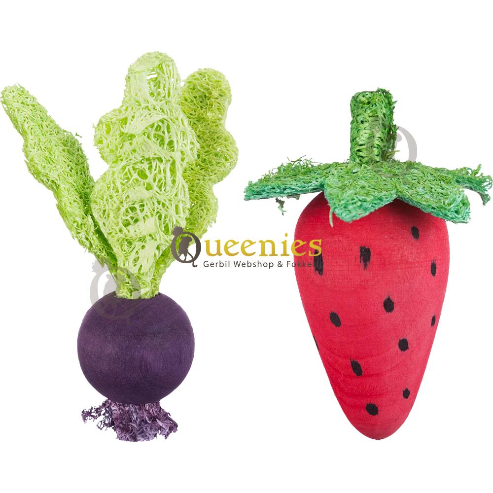 Knabbelhout van Groente & Fruit - Knaagspeelgoed set Knol en Aardbei