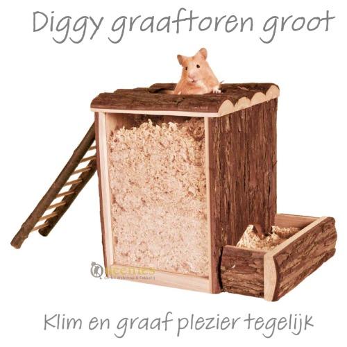 Diggy graaftoren groot voor Syrische hamster