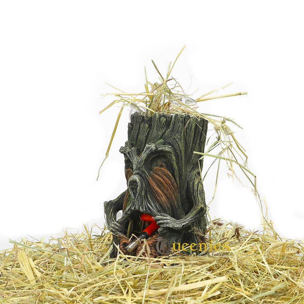 Halve boomstam tunnel van kunsthars als hooiruif