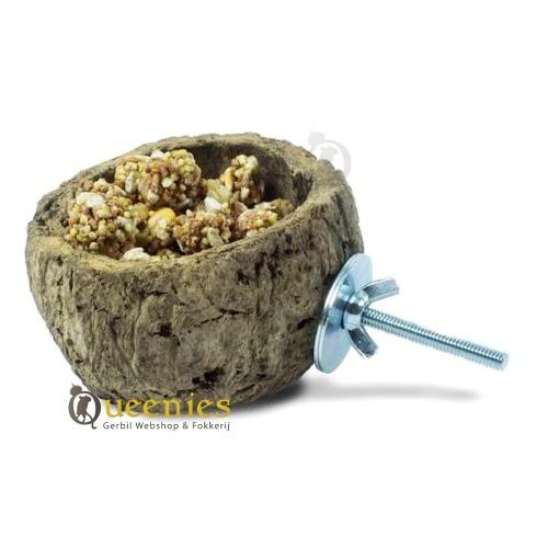 Paranoot voerbak met schroefdraadbevestiging voor papegaaien