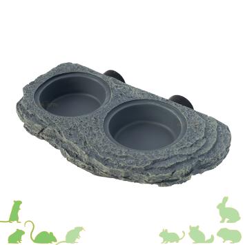 Dubbele magnetische voerbak met rotslook voor terrarium