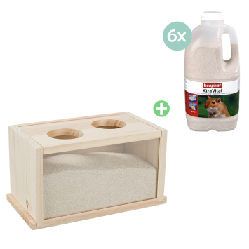 6 flessen Beaphar badzand met gratis Badzand huis met 2 ingangen