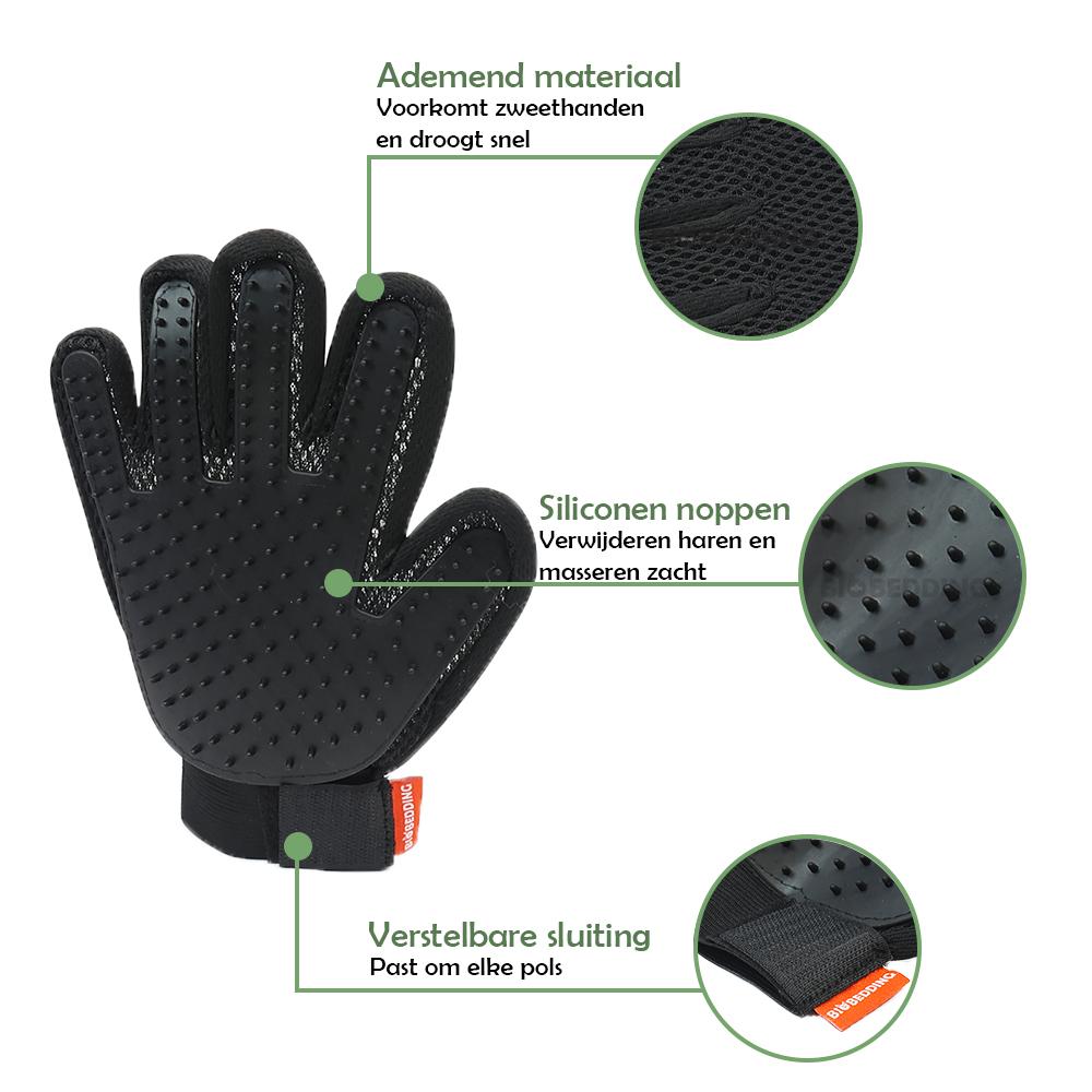 Verzorgingshandschoen Zwart voor Katten en Honden – Verwijdert Losse Haren - Vachtverzorging voor kat en hond