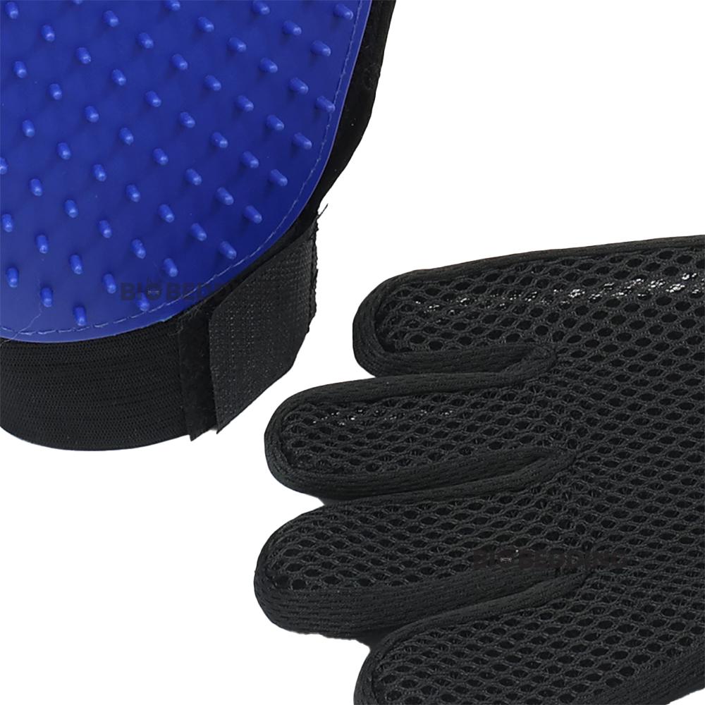 Comfortabele blauwe verzorgingshandschoen met verstelbare polsband