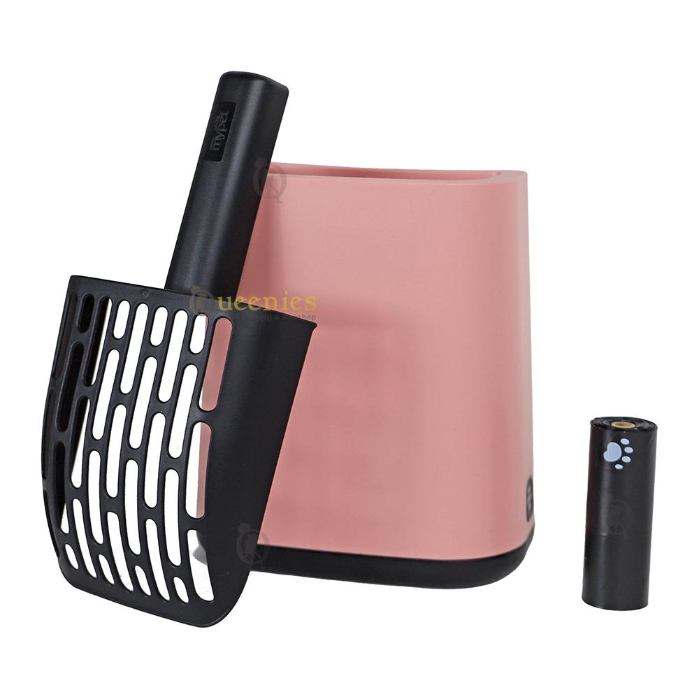 Duurzame kattenbakschep in opbergbox, verkrijgbaar in roze