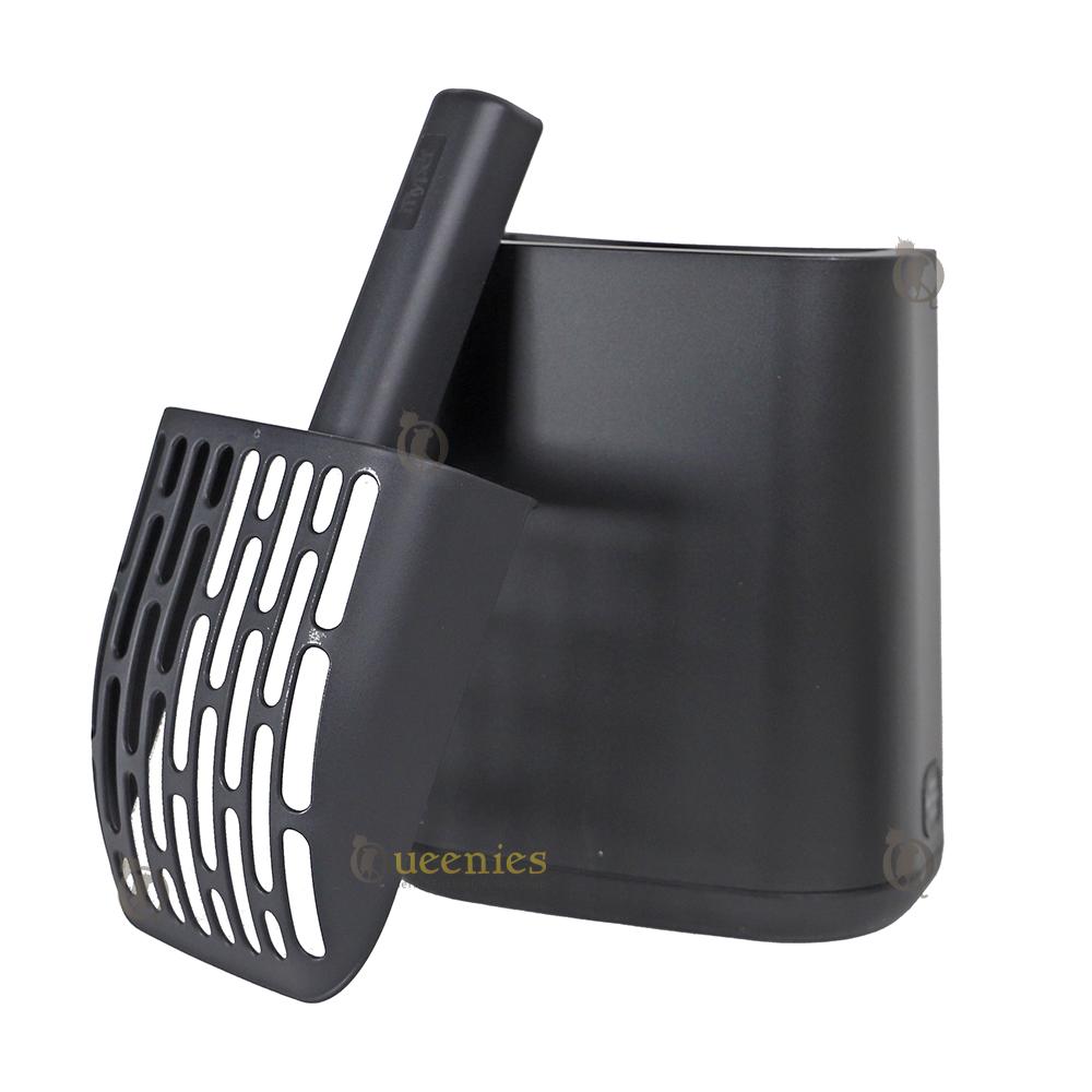 Kattenbakschep zwart met opbergdoos