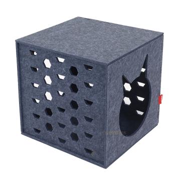 Kattenkubus van vilt met ingang