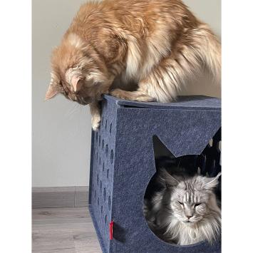 Kattenhuis kubus van donkergrijs vilt