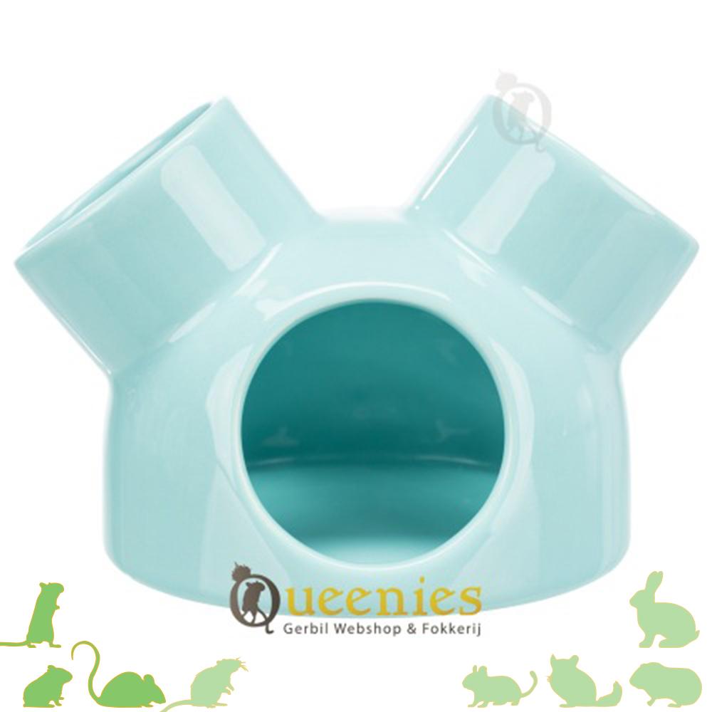 Keramiekhuis Turquoise / badzand schaal met 3 ingangen