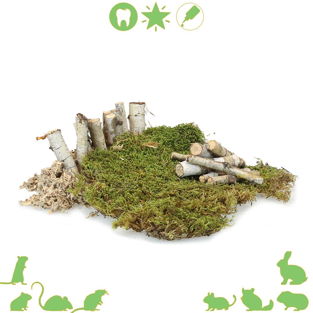 Knaaghout voor Konijnen van Berkenhout op gedroogd mos