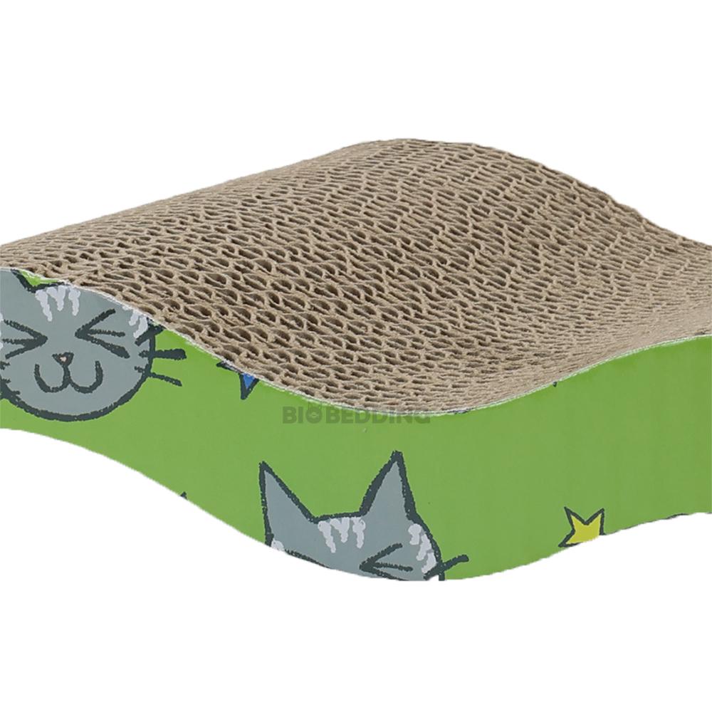 Kartonnen krabplank met groene kattenprint