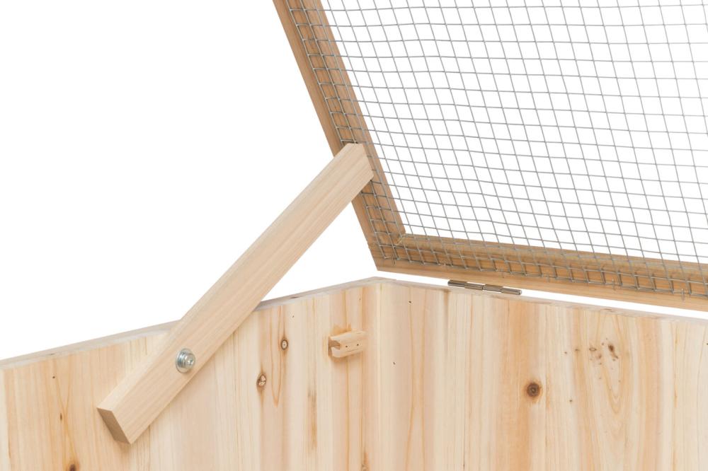 Deksel van hout en kippengaas op houten knaagdier gerbilarium 100x50x50