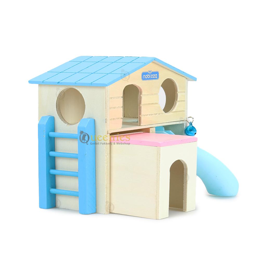 Houten speeltoren met glijbaan voor knaagdieren