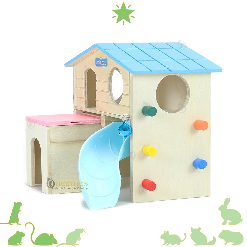 Houten speelhuis met glijbaan voor knaagdieren