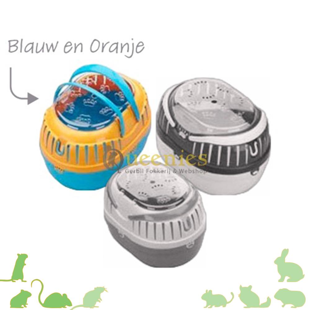 Transportbox blauw en oranje voor hamster