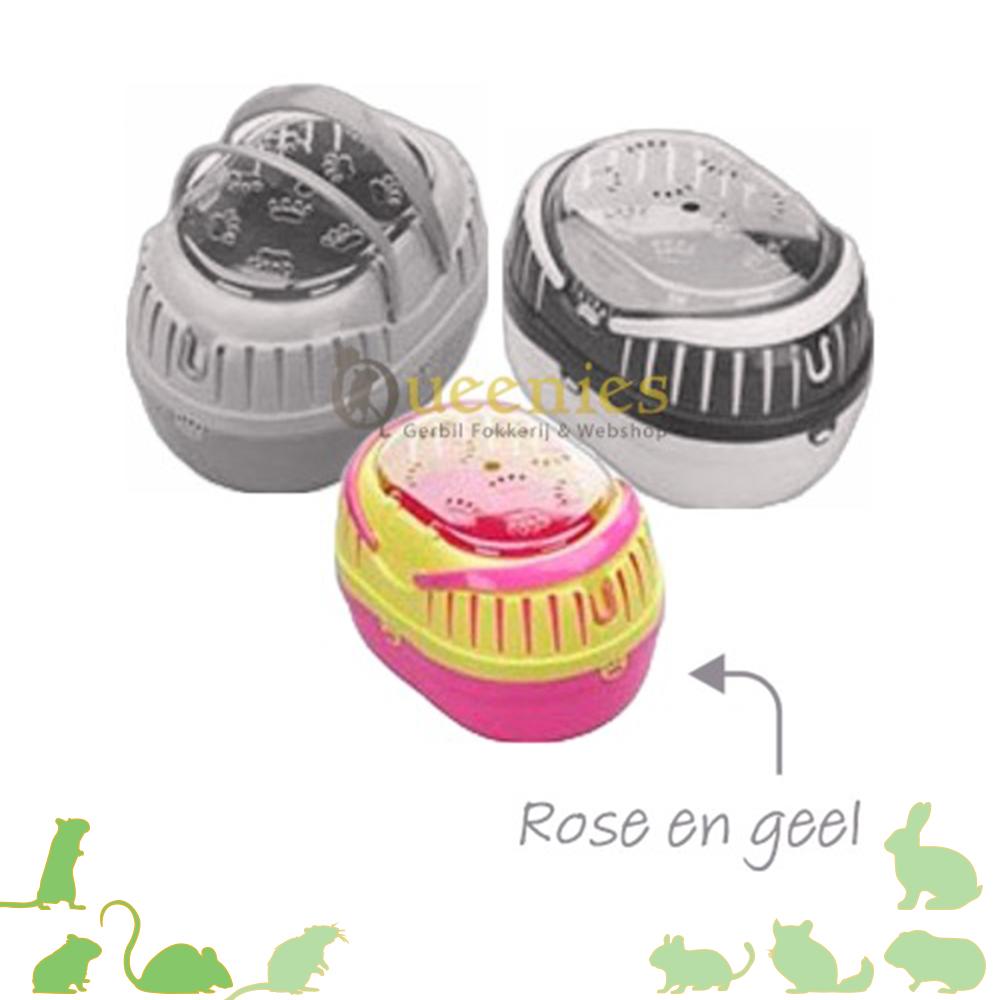 Transportbox rose en geel voor goudhamster