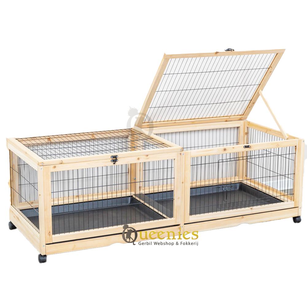 Cavia kooi van hout op wieltjes en makkelijk te verschonen