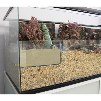 Compleet ingericht hamster terrarium met schuilplekken en bodembedekking