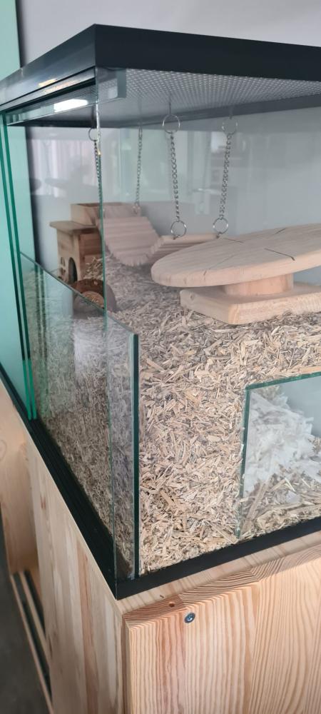 Gerbilarium met vast voorschot en schuifruit van bodem tot deksel