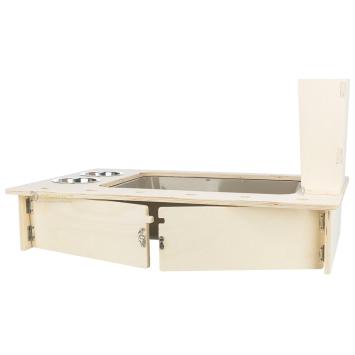 Konijnen eetstation met hooi en voer