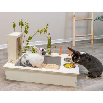 Houten voerstation voor konijnen